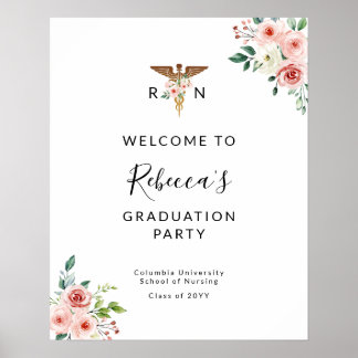  Blommigt Caduceus Nurse Student Välkomstanförande Poster