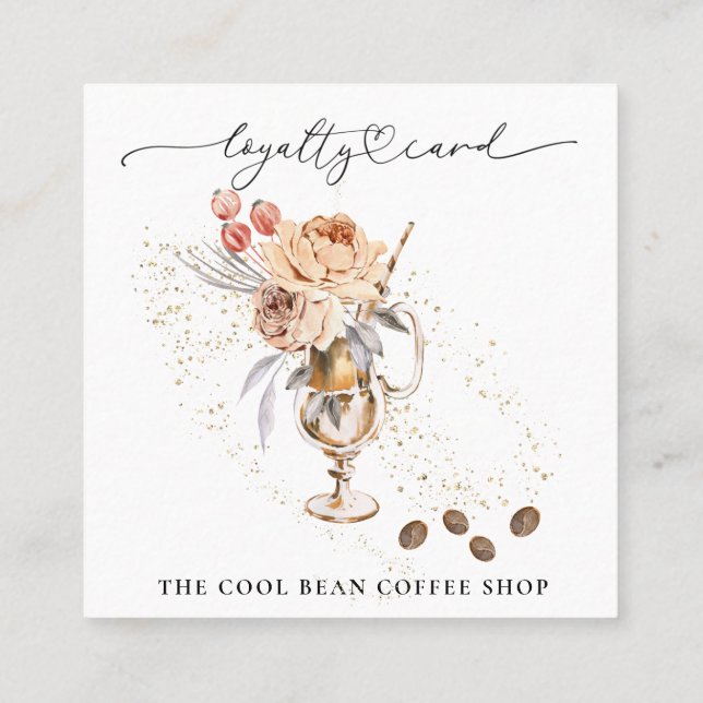 ~* Blommigt Cafe - Coffee Bean Espresso QR Rewards Lojalitetskort (Baksida)