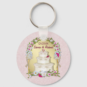 Blommigt Cake Bröllop Nyckelring