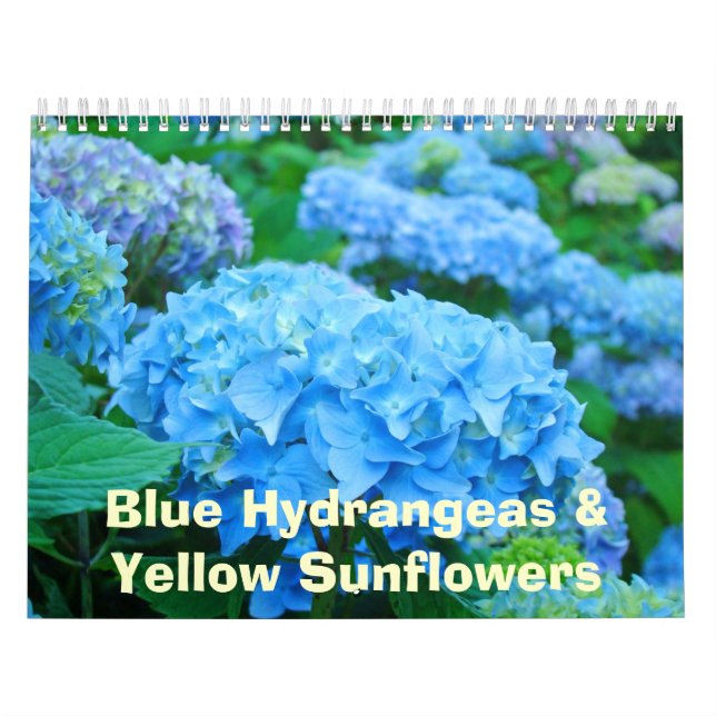 Blommigt Calendar Blue Hydrangeas Gult Solblommor Kalender (Omslag)