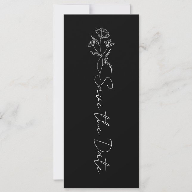 Blommigt Calligraphy Black & White Save Date Inbjudningar (Framsida)