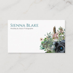 Blommigt Camera Watercolor Bröllop Photographer Visitkort