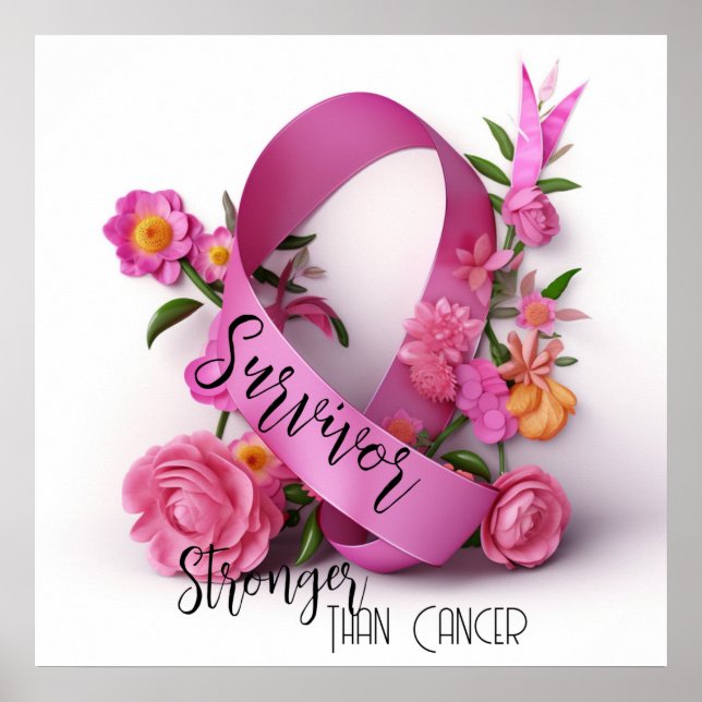 Blommigt Cancer Awareness Ribbion - Survivor Poster (Framsidan)