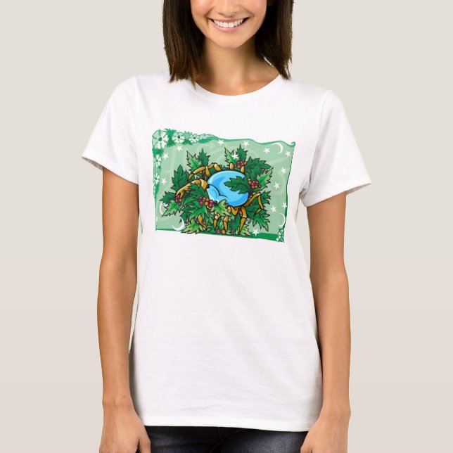 Blommigt Cancer Crab in Holly T-shirt (Framsida)