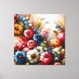 Blommigt Canvas Art Red Blue and White Flowers