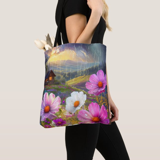 Blommigt Canvas Tote Bag Tygkasse (Närbild)
