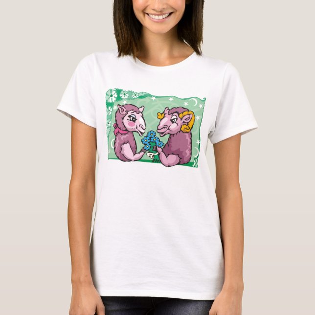 Blommigt Capricorn med get och lila blommor Tee (Framsida)