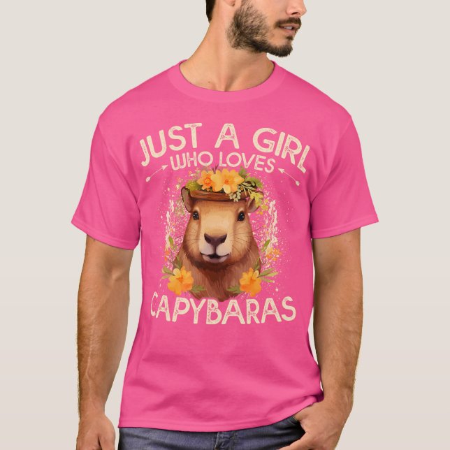 Blommigt Capybara bara en flicka som Kärlek Capyba T Shirt (Framsida)