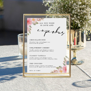 Blommigt Carnation Cuppie Menu Bröllop Sign Poster