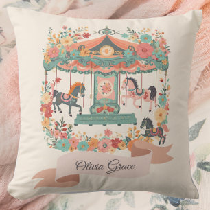 Blommigt Carousel Horse Anpassningsbar Girls Kudde