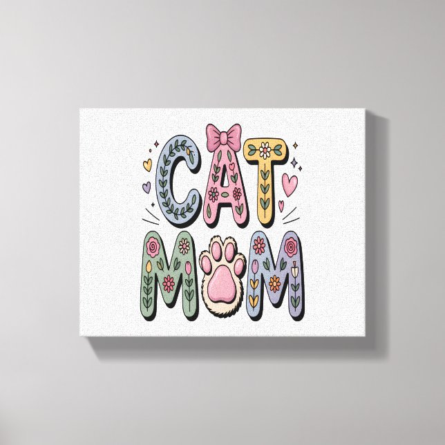 Blommigt Cat Mamma med Paw-utskrift Canvastryck (Framsida)