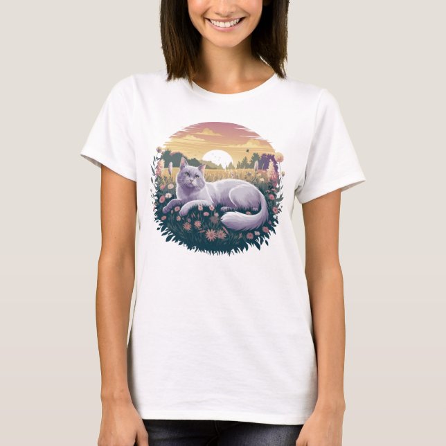 Blommigt Cat Shirt, Cat Lover T-shirt, Cat Bok Shi T Shirt (Framsida)