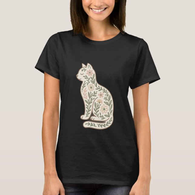 Blommigt Cat Shirt - Pastel Botanical Kattunge Sil T (Framsida)