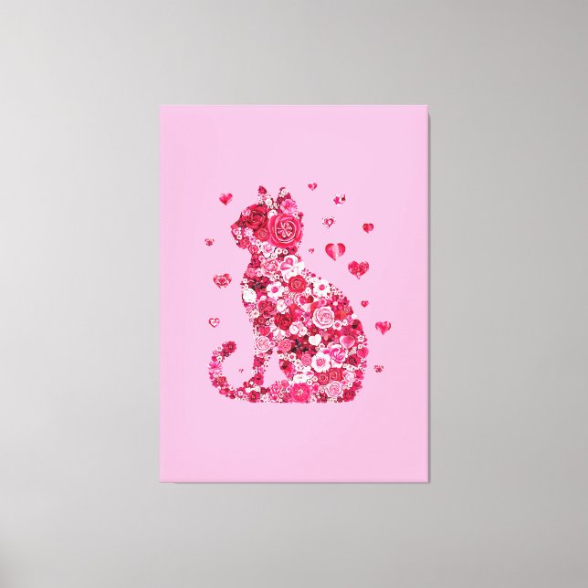 Blommigt Cat Silhouette ArtFaux Wrapped Canvas Skr (Framsida)