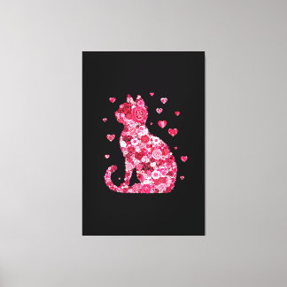 Blommigt Cat Silhouette ArtFaux Wrapped Canvas Skr