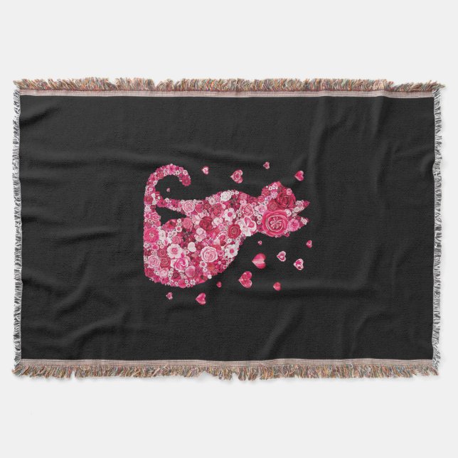 Blommigt Cat Silhouette ArtFaux Wrapped Canvas Skr Filt (Framsidan)