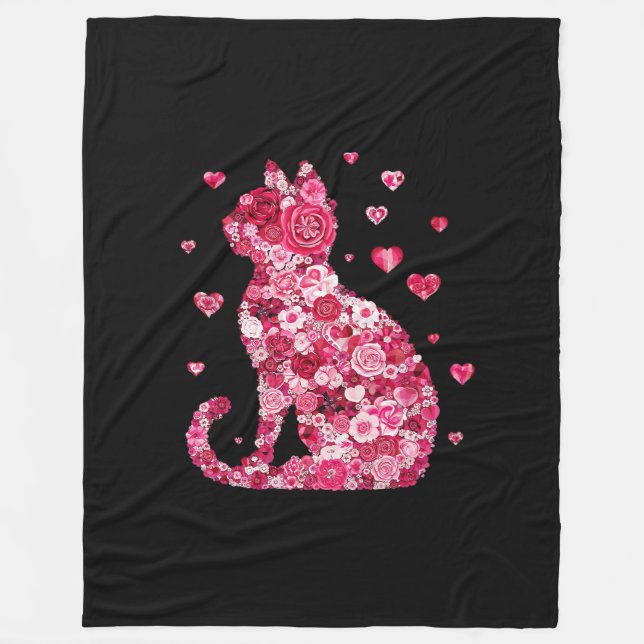 Blommigt Cat Silhouette ArtFaux Wrapped Canvas Skr Fleecefilt (Framsidan)