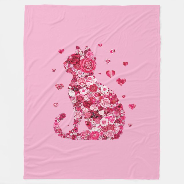 Blommigt Cat Silhouette ArtFaux Wrapped Canvas Skr Fleecefilt (Framsidan)