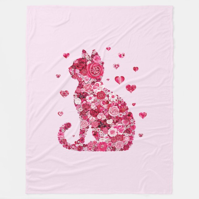 Blommigt Cat Silhouette ArtFaux Wrapped Canvas Skr Fleecefilt (Framsidan)