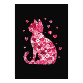 Blommigt Cat Silhouette ArtFaux Wrapped Canvas Skr Fototryck