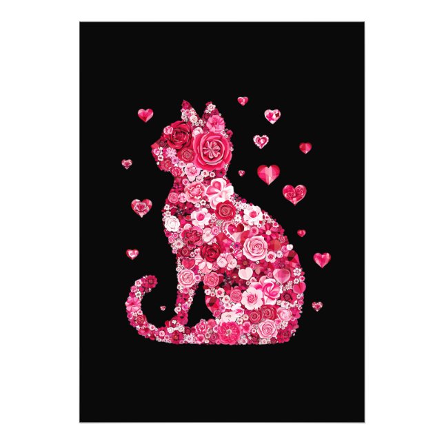 Blommigt Cat Silhouette ArtFaux Wrapped Canvas Skr Fototryck (Framsidan)