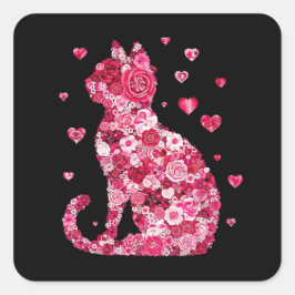 Blommigt Cat Silhouette ArtFaux Wrapped Canvas Skr Fyrkantigt Klistermärke