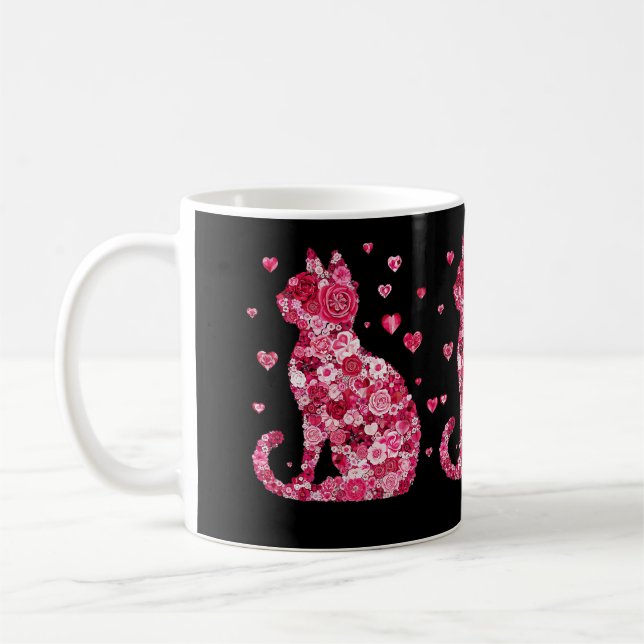 Blommigt Cat Silhouette ArtFaux Wrapped Canvas Skr Kaffemugg (Vänster)