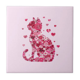 Blommigt Cat Silhouette ArtFaux Wrapped Canvas Skr Kakelplatta