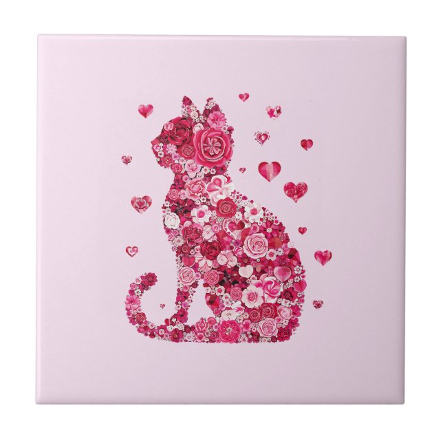 Blommigt Cat Silhouette ArtFaux Wrapped Canvas Skr Kakelplatta (Framsidan)