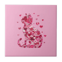 Blommigt Cat Silhouette ArtFaux Wrapped Canvas Skr Kakelplatta