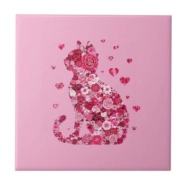 Blommigt Cat Silhouette ArtFaux Wrapped Canvas Skr Kakelplatta (Framsidan)