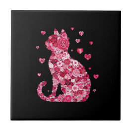 Blommigt Cat Silhouette ArtFaux Wrapped Canvas Skr Kakelplatta