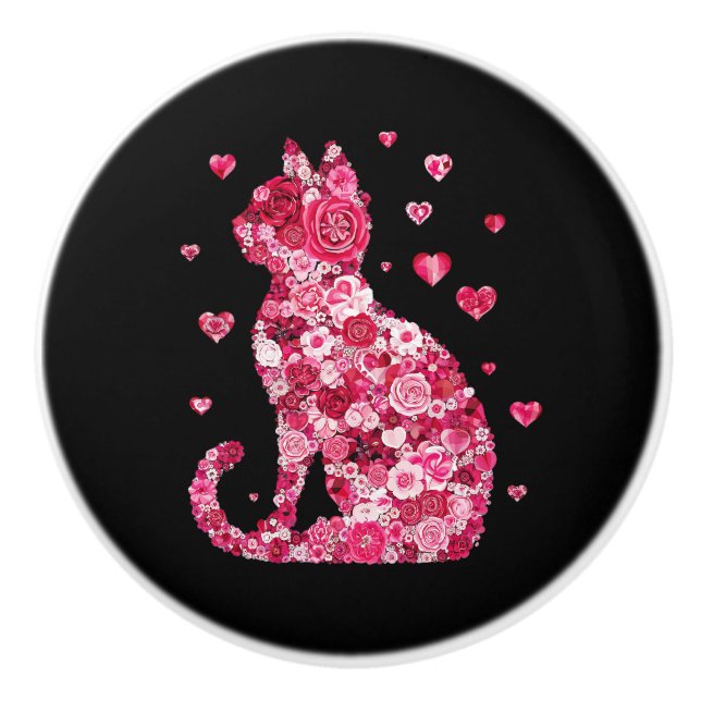 Blommigt Cat Silhouette ArtFaux Wrapped Canvas Skr Knopp (Framsidan)