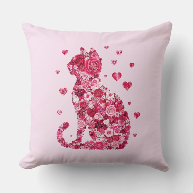 Blommigt Cat Silhouette ArtFaux Wrapped Canvas Skr Kudde (Framsida)