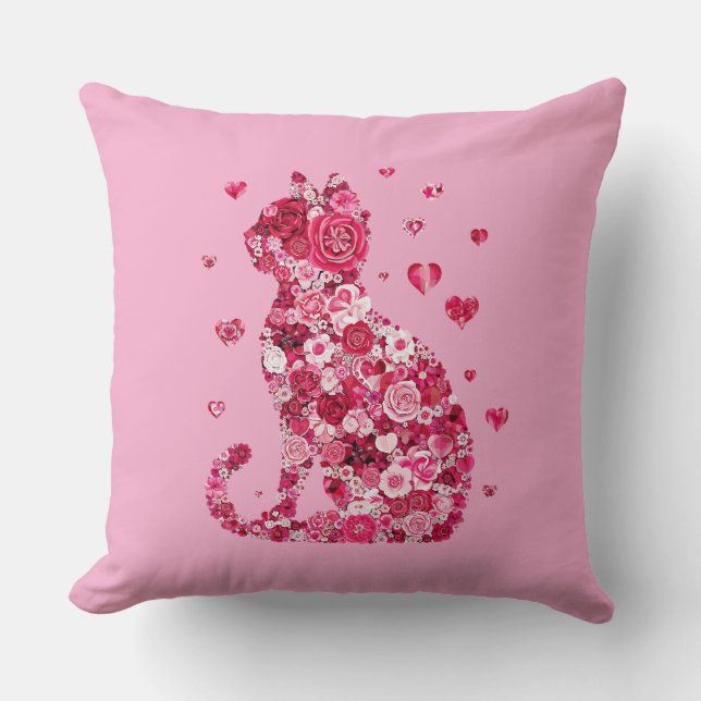 Blommigt Cat Silhouette ArtFaux Wrapped Canvas Skr Kudde (Framsida)