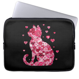 Blommigt Cat Silhouette ArtFaux Wrapped Canvas Skr Laptop Fodral