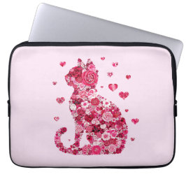 Blommigt Cat Silhouette ArtFaux Wrapped Canvas Skr Laptop Fodral