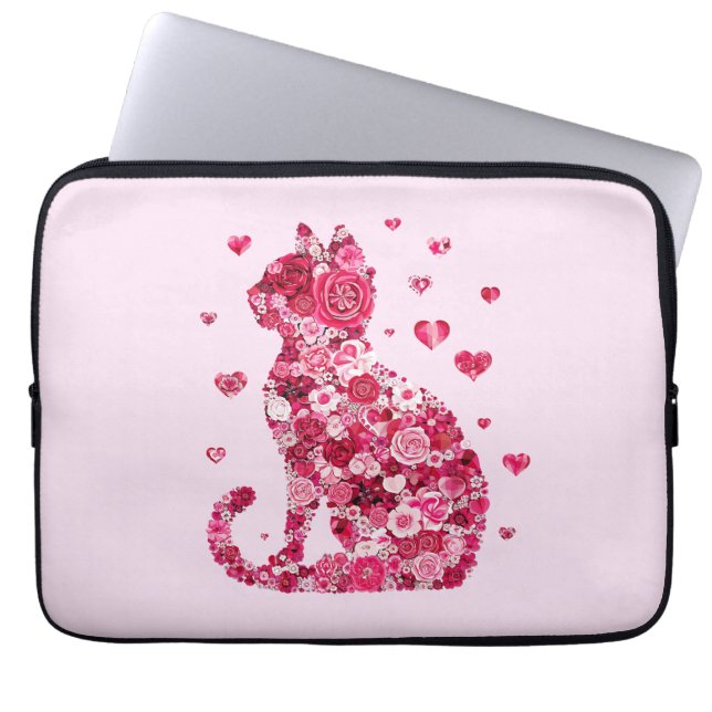 Blommigt Cat Silhouette ArtFaux Wrapped Canvas Skr Laptop Fodral (Framsidan)