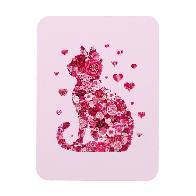 Blommigt Cat Silhouette ArtFaux Wrapped Canvas Skr Magnet (Vertikal)