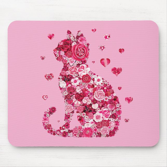 Blommigt Cat Silhouette ArtFaux Wrapped Canvas Skr Musmatta (Framsidan)