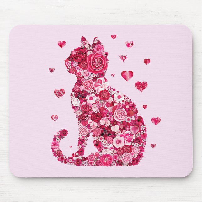 Blommigt Cat Silhouette ArtFaux Wrapped Canvas Skr Musmatta (Framsidan)