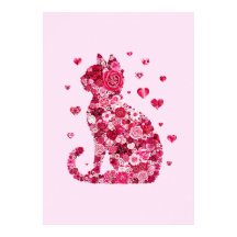 Blommigt Cat Silhouette ArtFaux Wrapped Canvas Skr