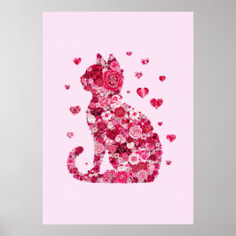 Blommigt Cat Silhouette ArtFaux Wrapped Canvas Skr Poster