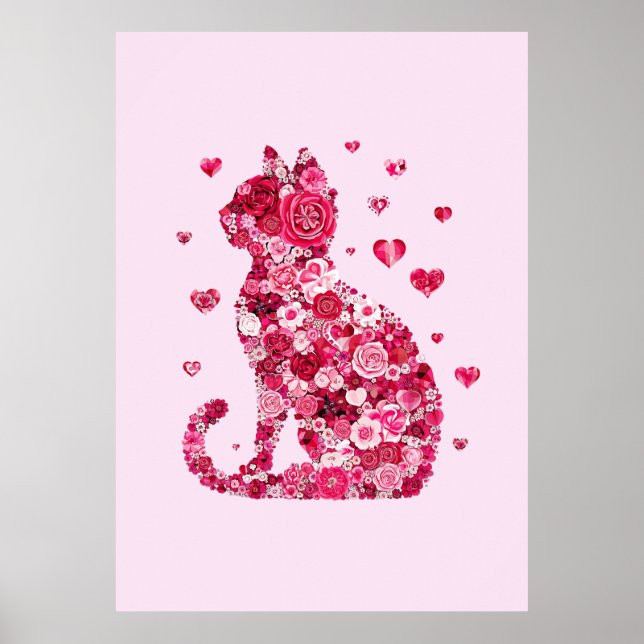 Blommigt Cat Silhouette ArtFaux Wrapped Canvas Skr Poster (Framsidan)