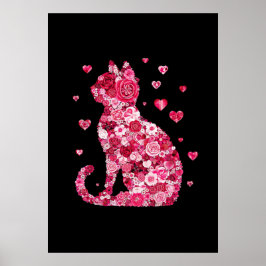 Blommigt Cat Silhouette ArtFaux Wrapped Canvas Skr Poster