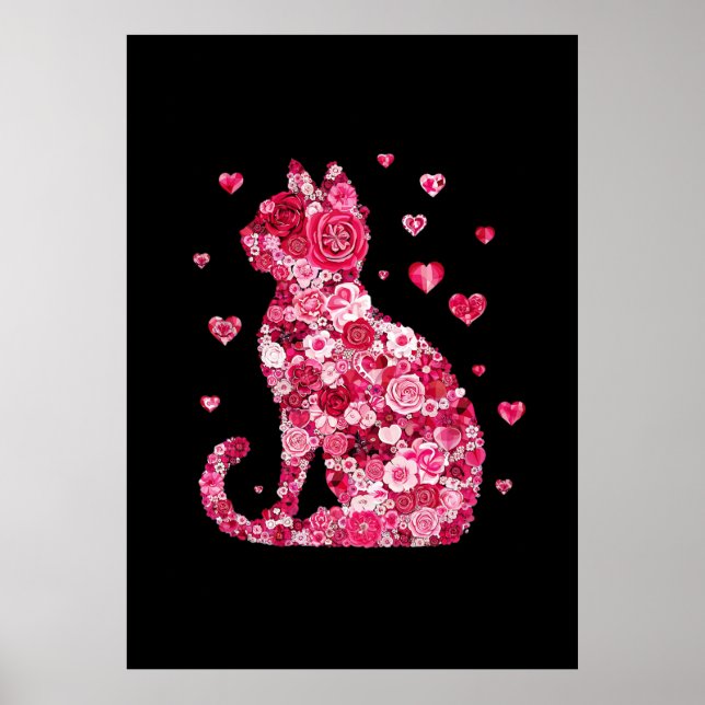 Blommigt Cat Silhouette ArtFaux Wrapped Canvas Skr Poster (Framsidan)