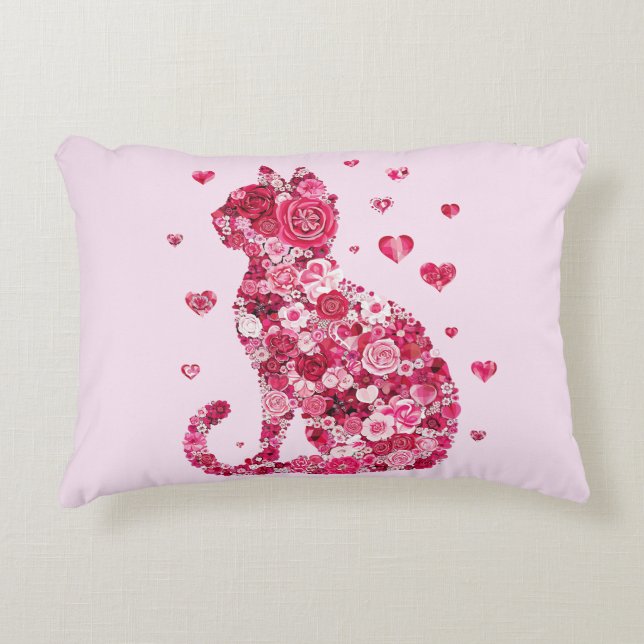 Blommigt Cat Silhouette ArtFaux Wrapped Canvas Skr Prydnadskudde (Framsidan)