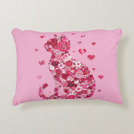 Blommigt Cat Silhouette ArtFaux Wrapped Canvas Skr Prydnadskudde