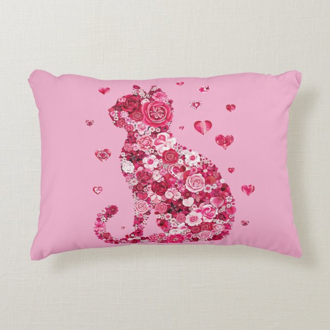 Blommigt Cat Silhouette ArtFaux Wrapped Canvas Skr Prydnadskudde (Framsidan)