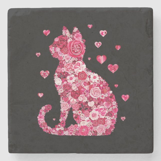 Blommigt Cat Silhouette ArtFaux Wrapped Canvas Skr Stenunderlägg (Framsidan)